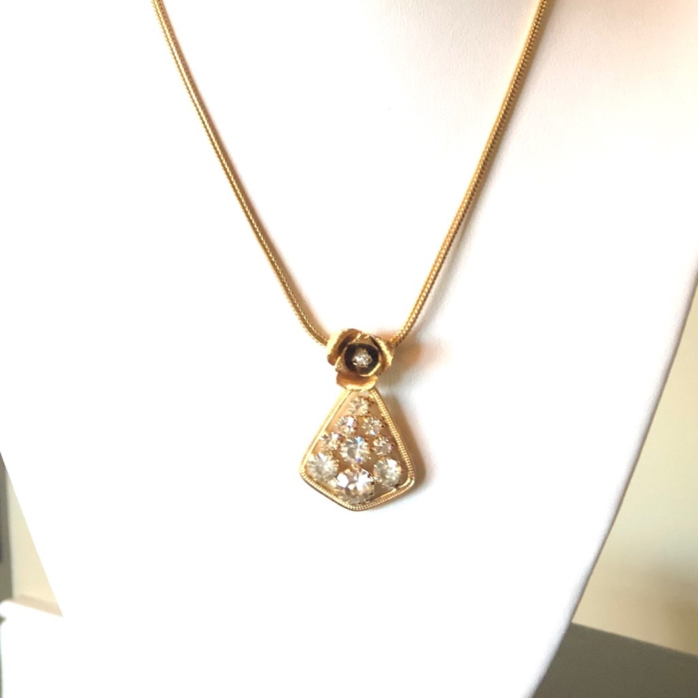 Vintage Gold Filled Rhinestone Rose Necklace